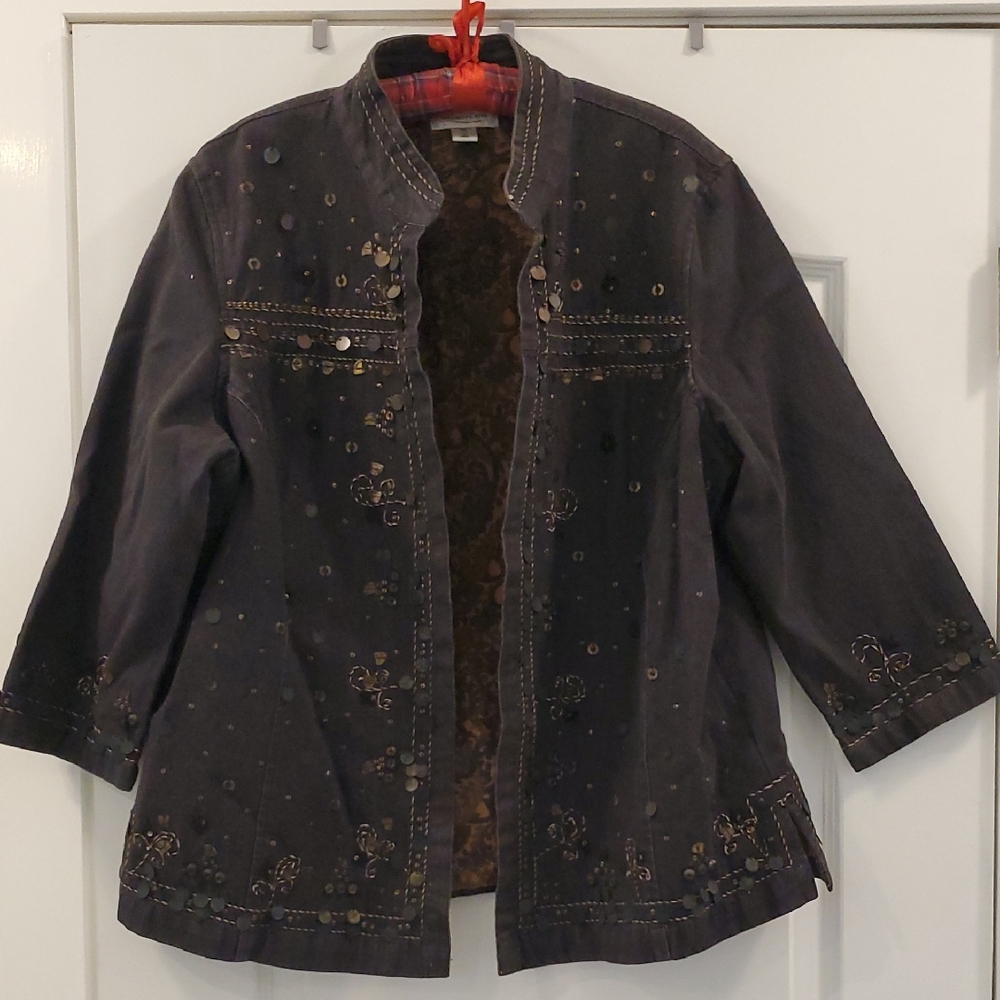 Coldwater Creek Dark Gray Embellished Utility Jacket